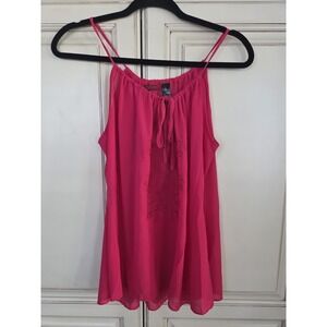 Red‎ By Bke Aztec Embroidered Tank Top Women's L Boho Dark Pink Keyhole Artsy